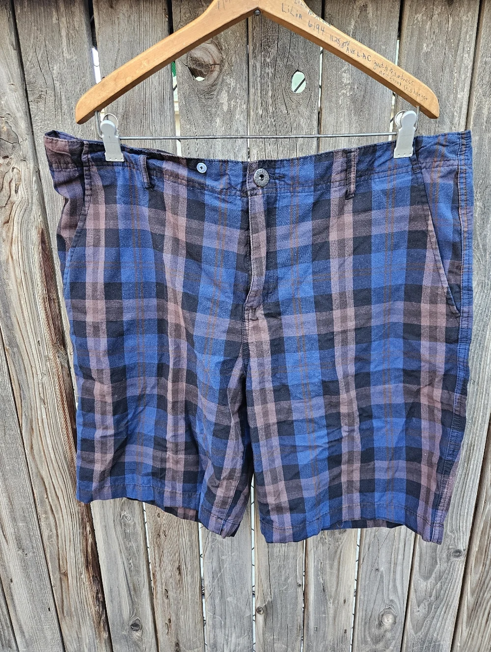 Plaid Cotton Men’s Shorts - Blue and Brown Size 38